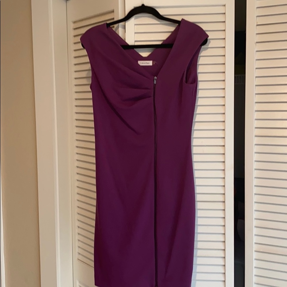 Calvin Klein plume dress.